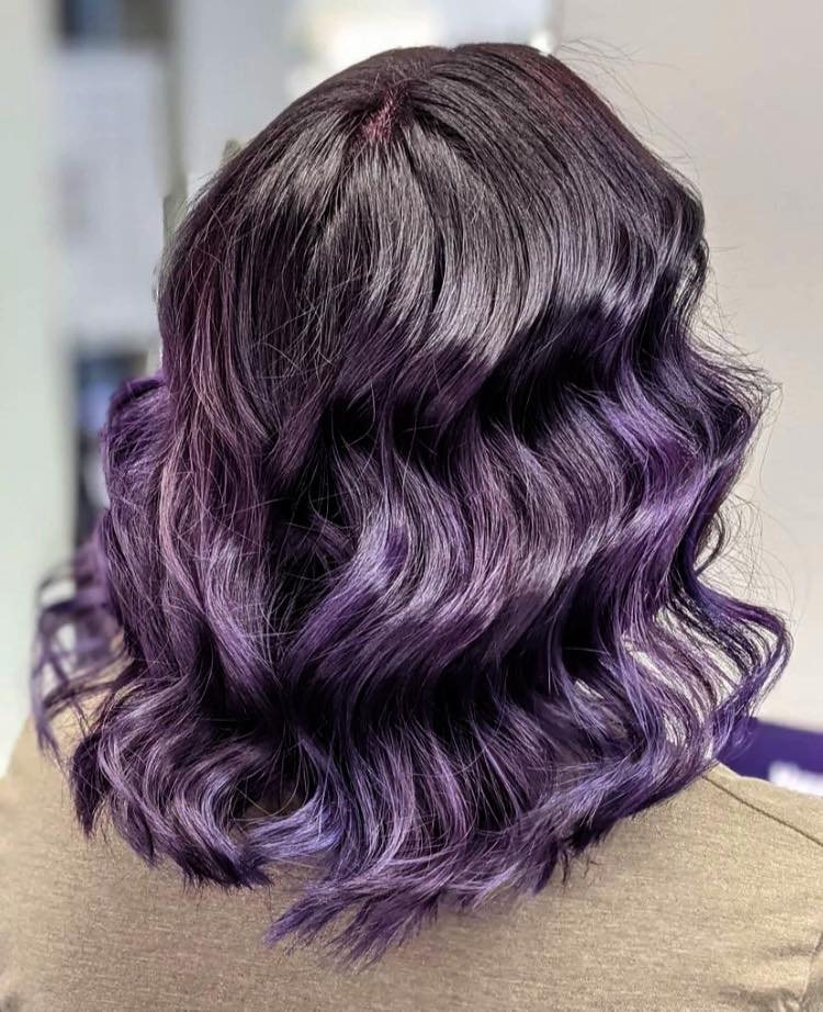 Short Curly Hair With Violet Hair Colour — Hair Salon In Dubbo, NSW