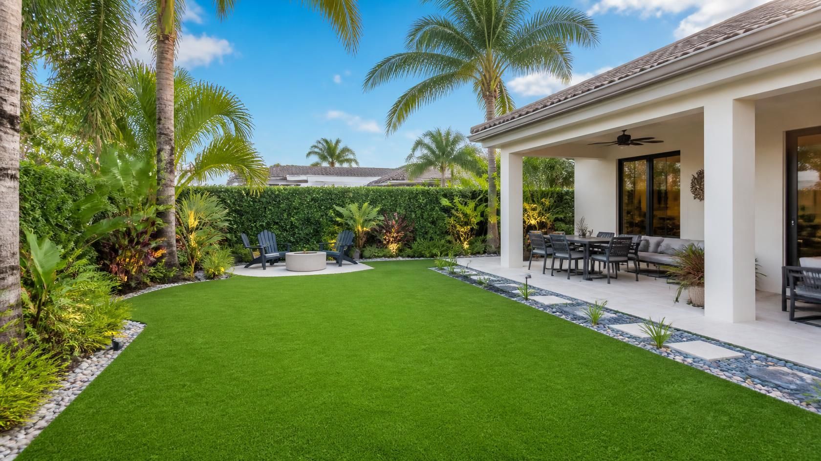 Artificial grass installed in a home's backyard