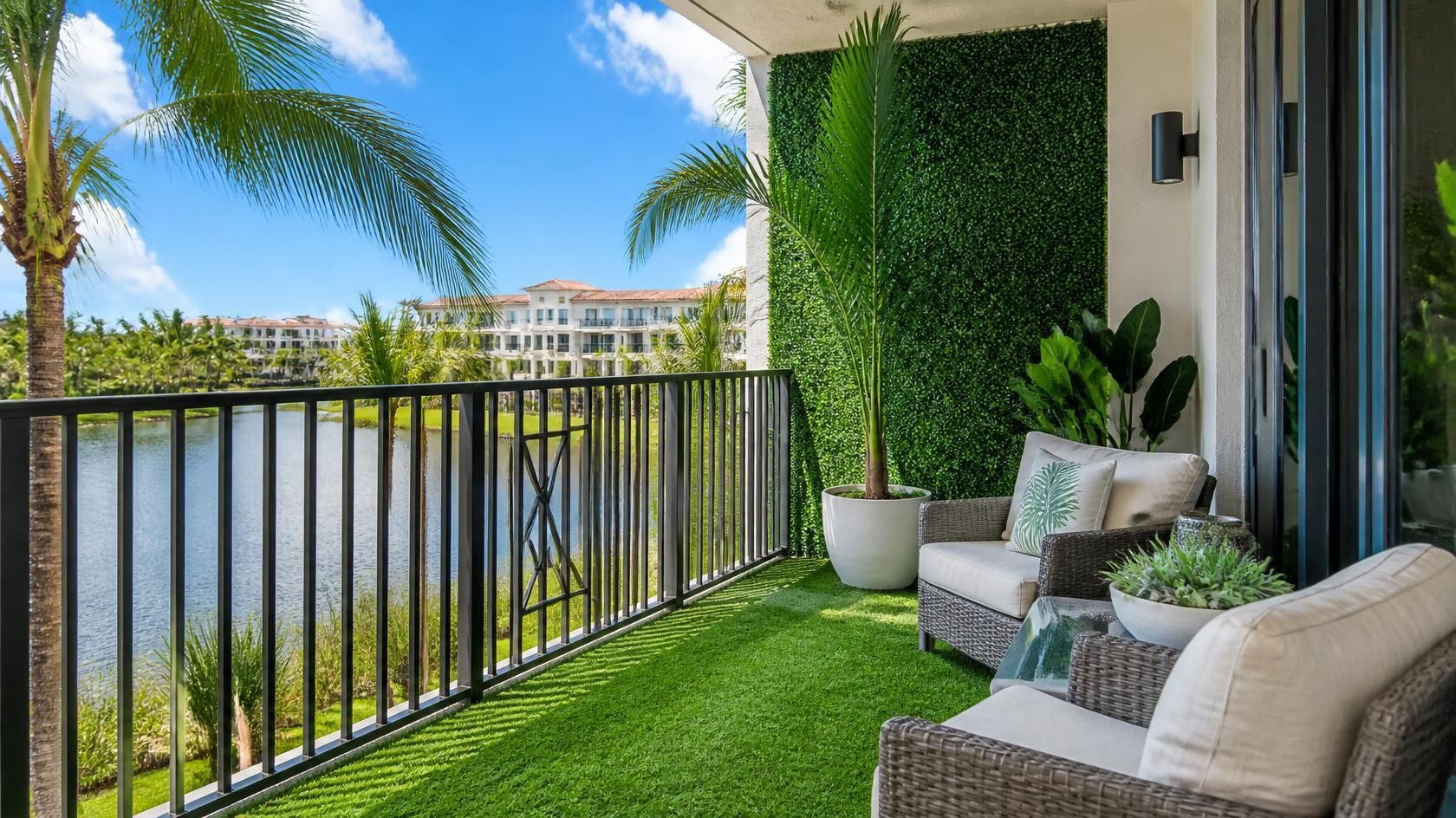 Artificial grass installed on an apartment balcony