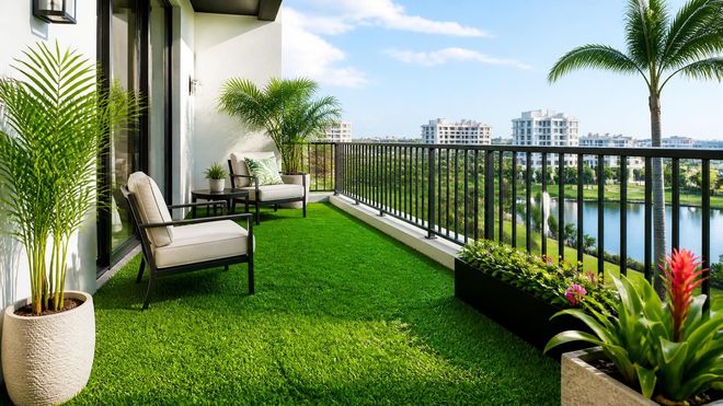 Artificial grass installed on an apartment balcony