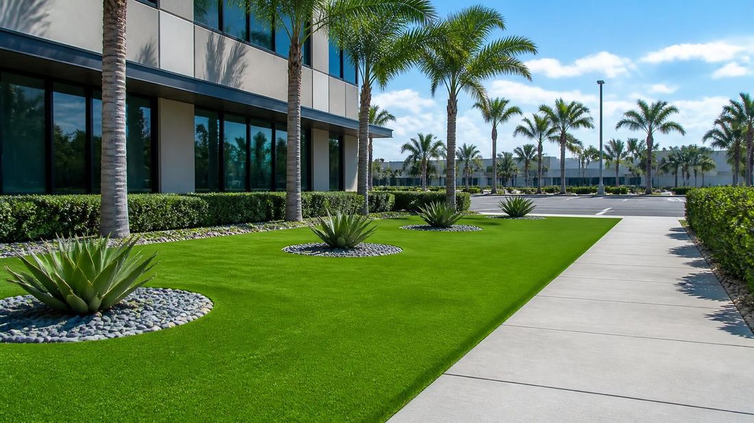 Artificial grass installed at a commercial business complex