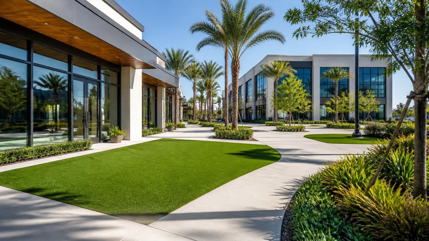 Artificial grass installed at a commercial business complex