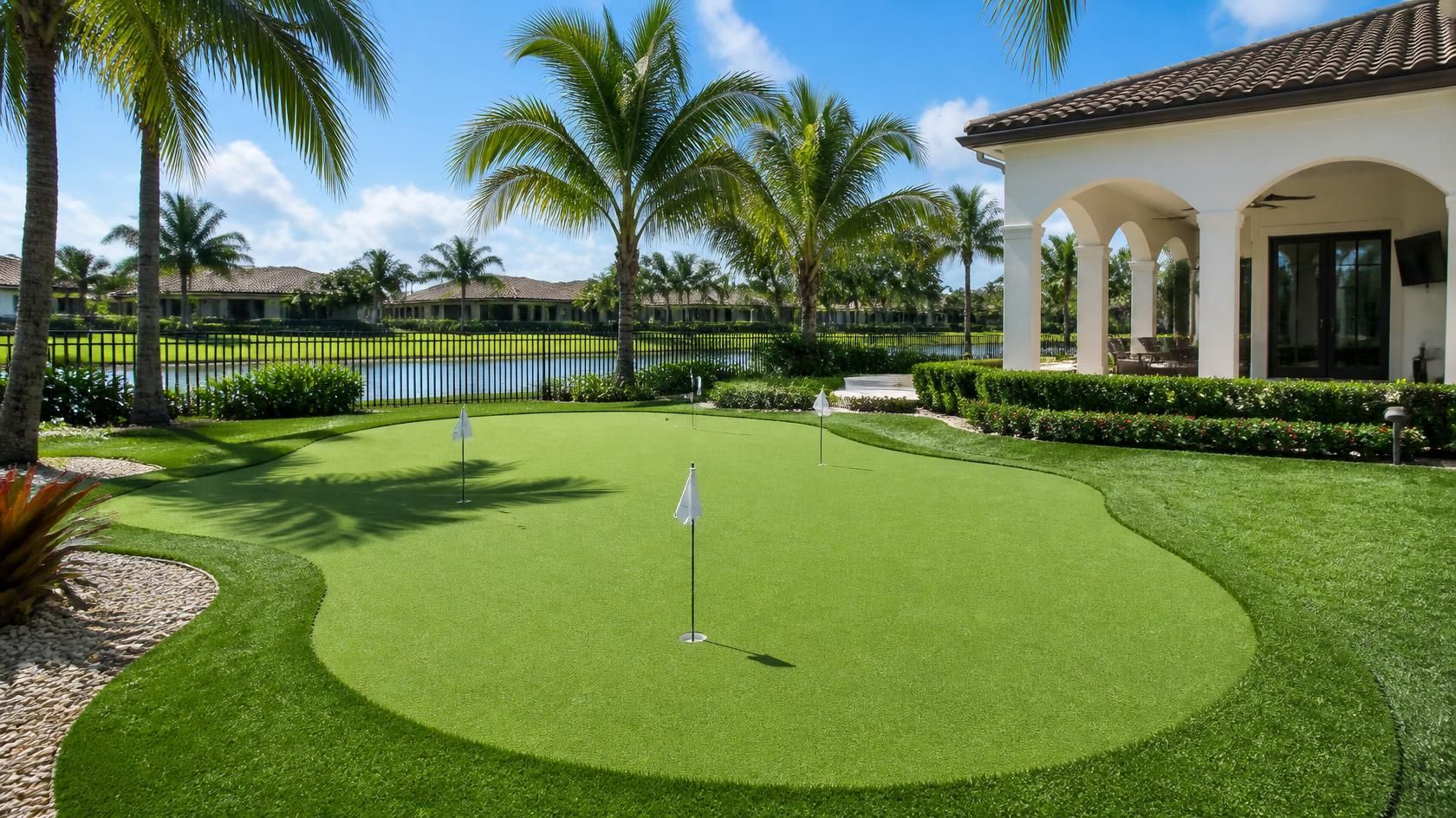 Artificial grass putting green installed in a backyard 