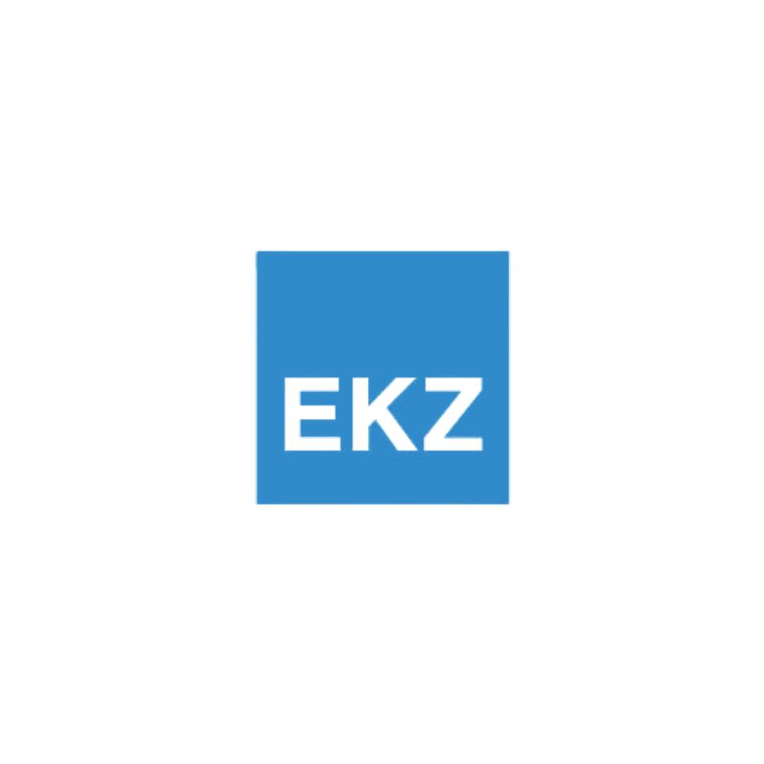 Ein blaues Quadrat mit dem Wort ekz darauf