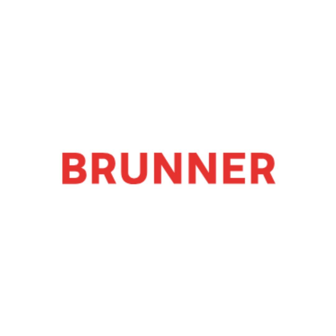 Ein rotes Brunner-Logo auf weißem Hintergrund