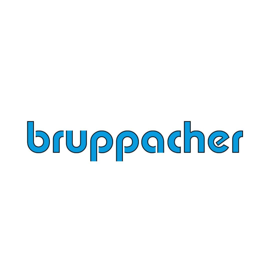 Ein blaues Logo für ein Unternehmen namens Brugpacher auf weißem Hintergrund.