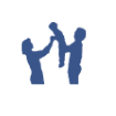 Two blue people silhouettes raising arms in a celebratory pose