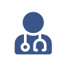 Blue doctor icon with stethoscope on white background