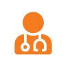 Orange doctor icon with a stethoscope on a white background