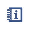 Blue information icon with a lowercase “i” inside a rounded square, beside three vertical tabs.