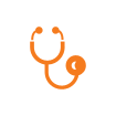 Orange stethoscope icon on a white background