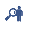Blue magnifying glass beside a person icon