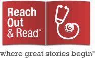 Red “Reach Out & Read” logo with a white stethoscope and the tagline “where great stories begin”