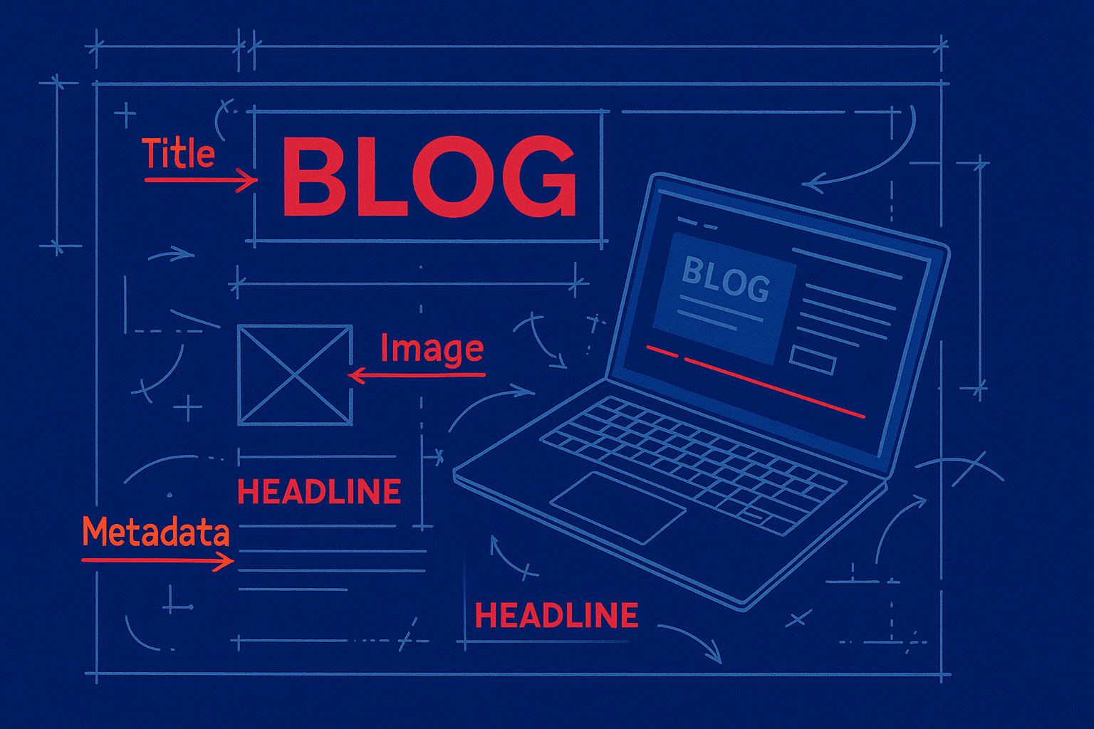 A blueprint of a laptop with the word blog on the screen.