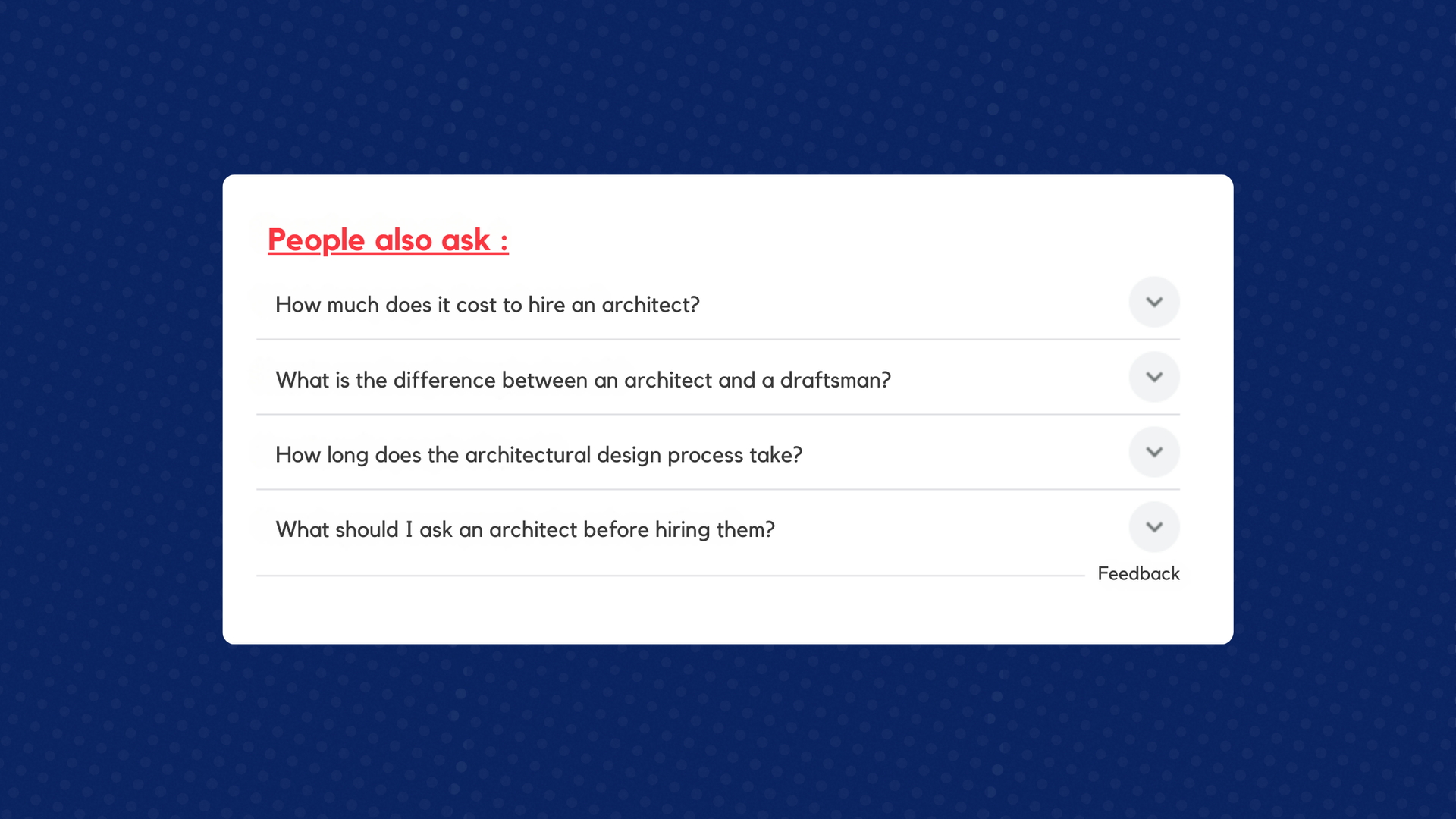 A blue background with a white box that says people also ask