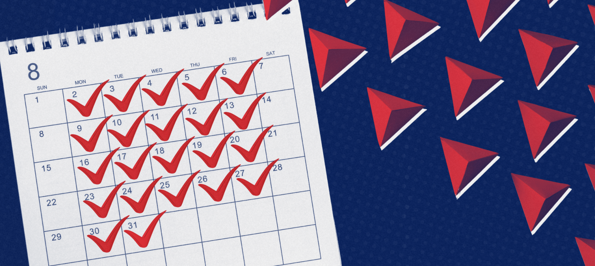 a calendar with a lot of red check marks on it