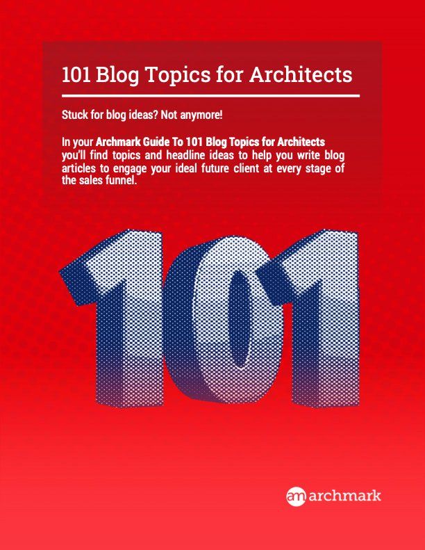 A red book titled 101 blog topics for architects