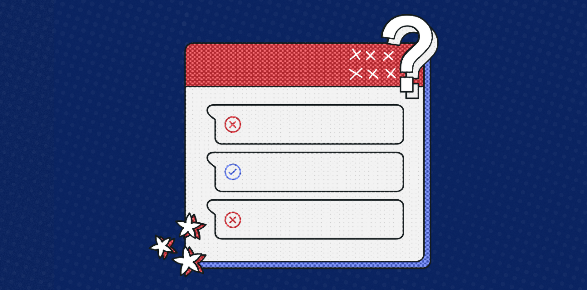 a cartoon illustration of a notepad with a question mark on it