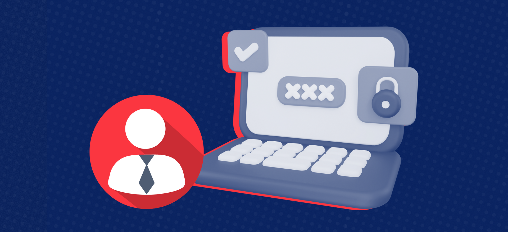 a 3d illustration of a laptop with a password and a check mark