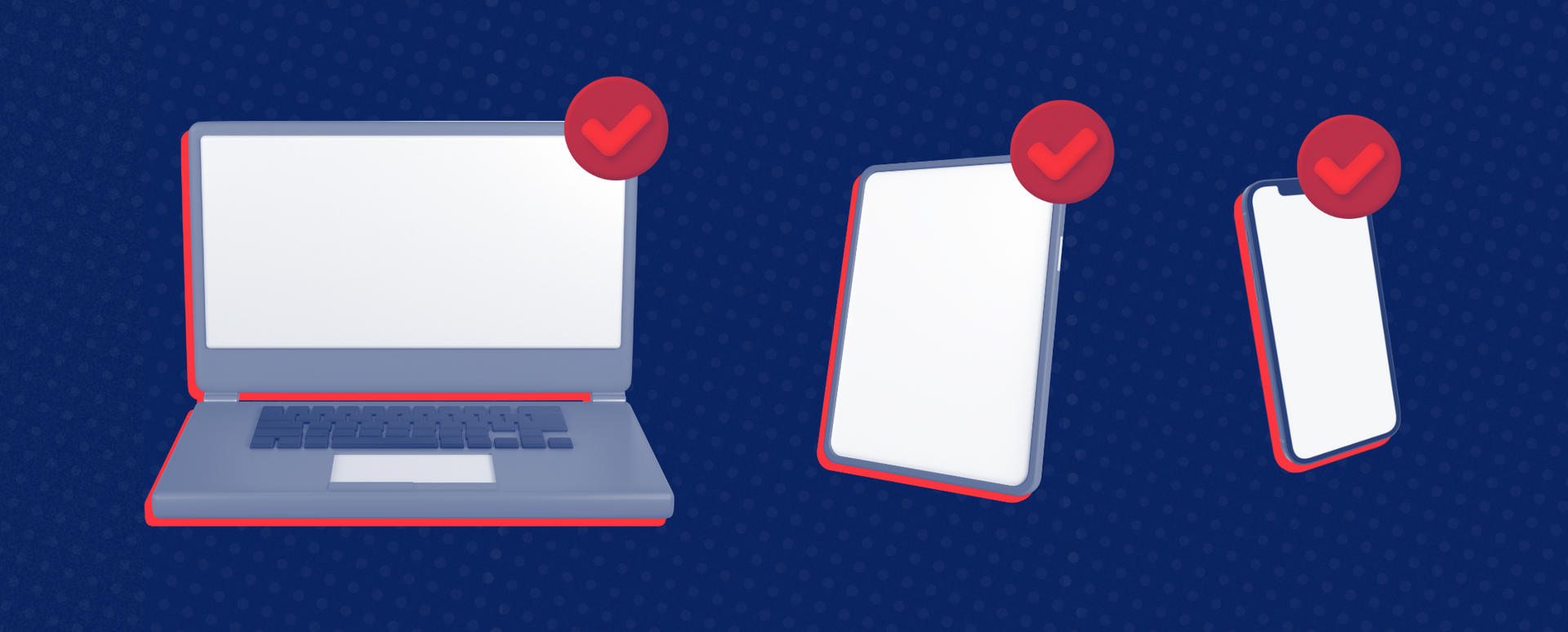 a laptop a tablet and a cell phone with check marks on them