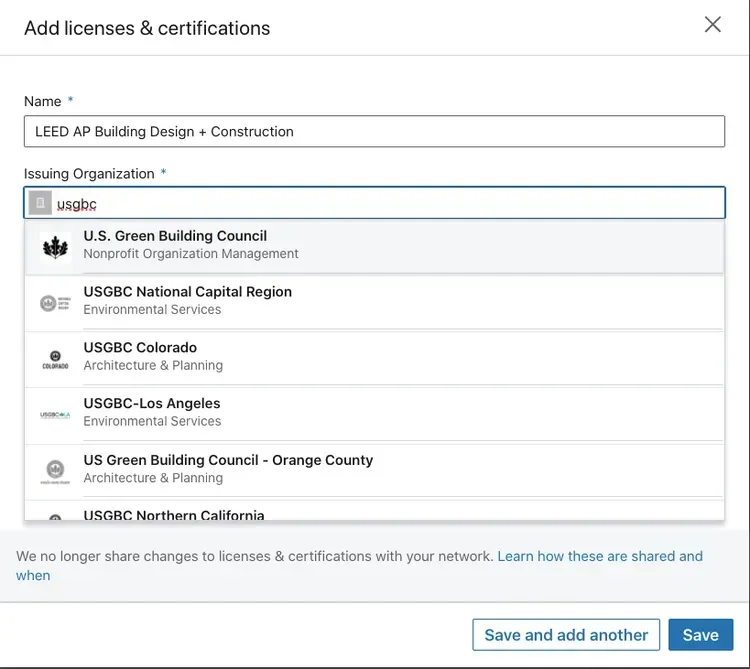 A screenshot of the add licenses and certifications window