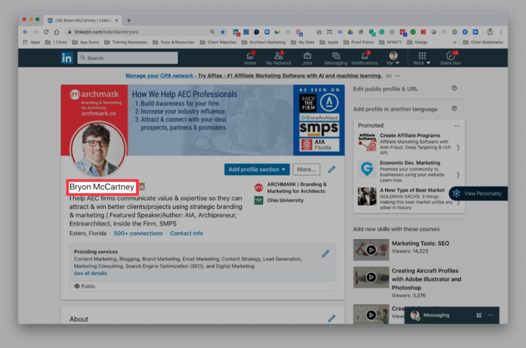 A screenshot of a person 's profile on linkedin