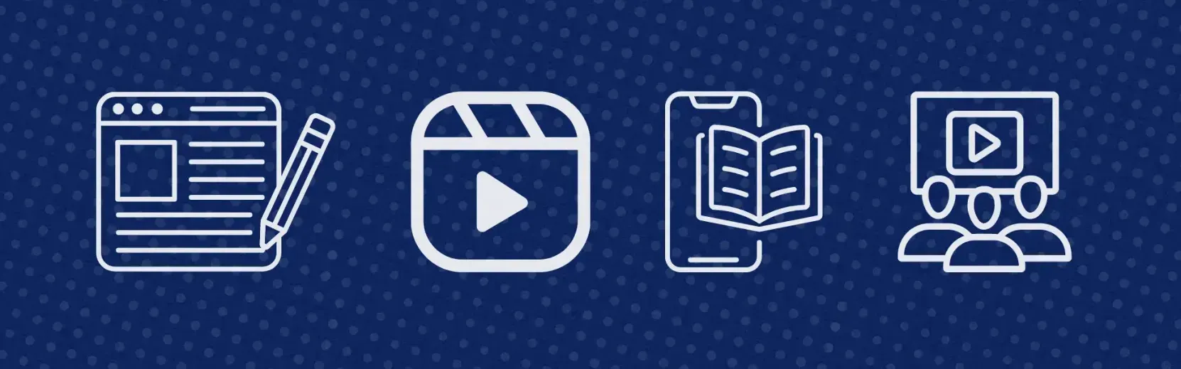 A set of line icons on a blue background.