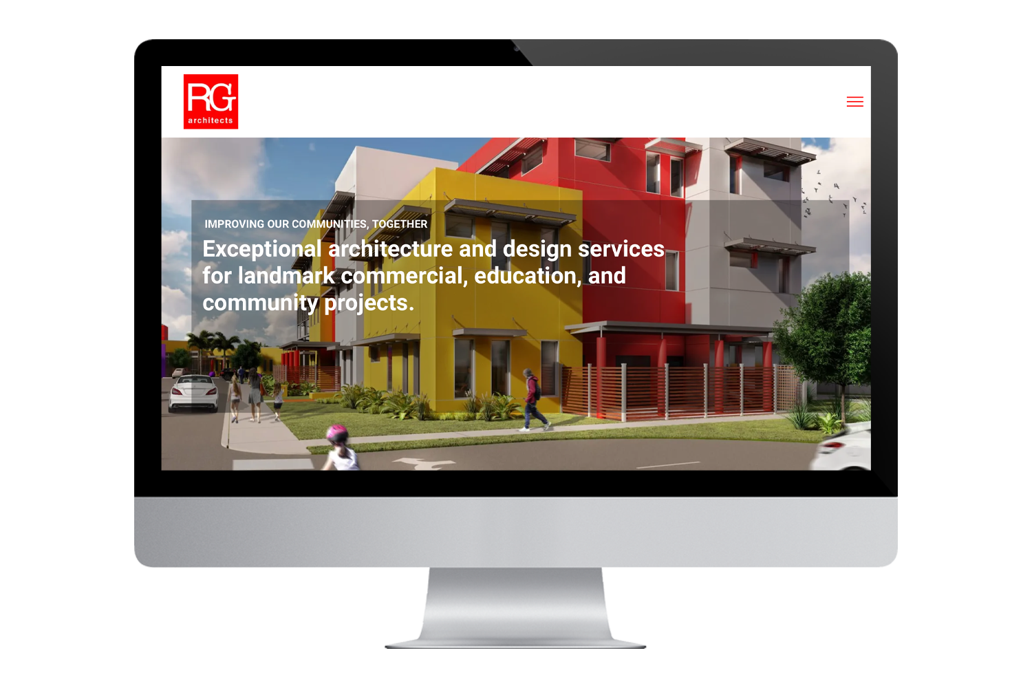 a computer screen displays a website for rg architects