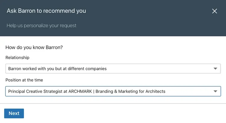 A screen that says ask barron to recommend you
