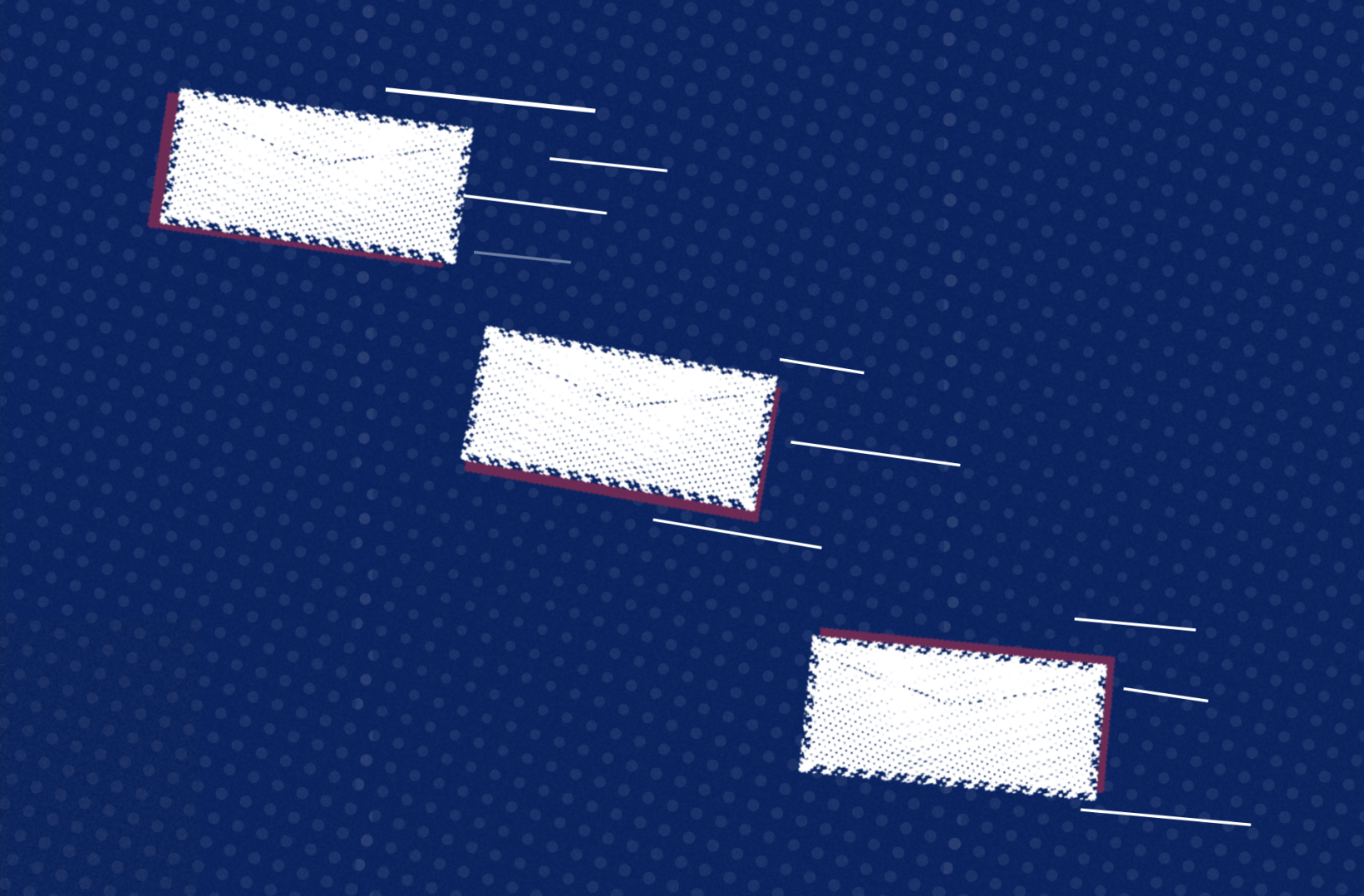 A blue background with three white squares on it