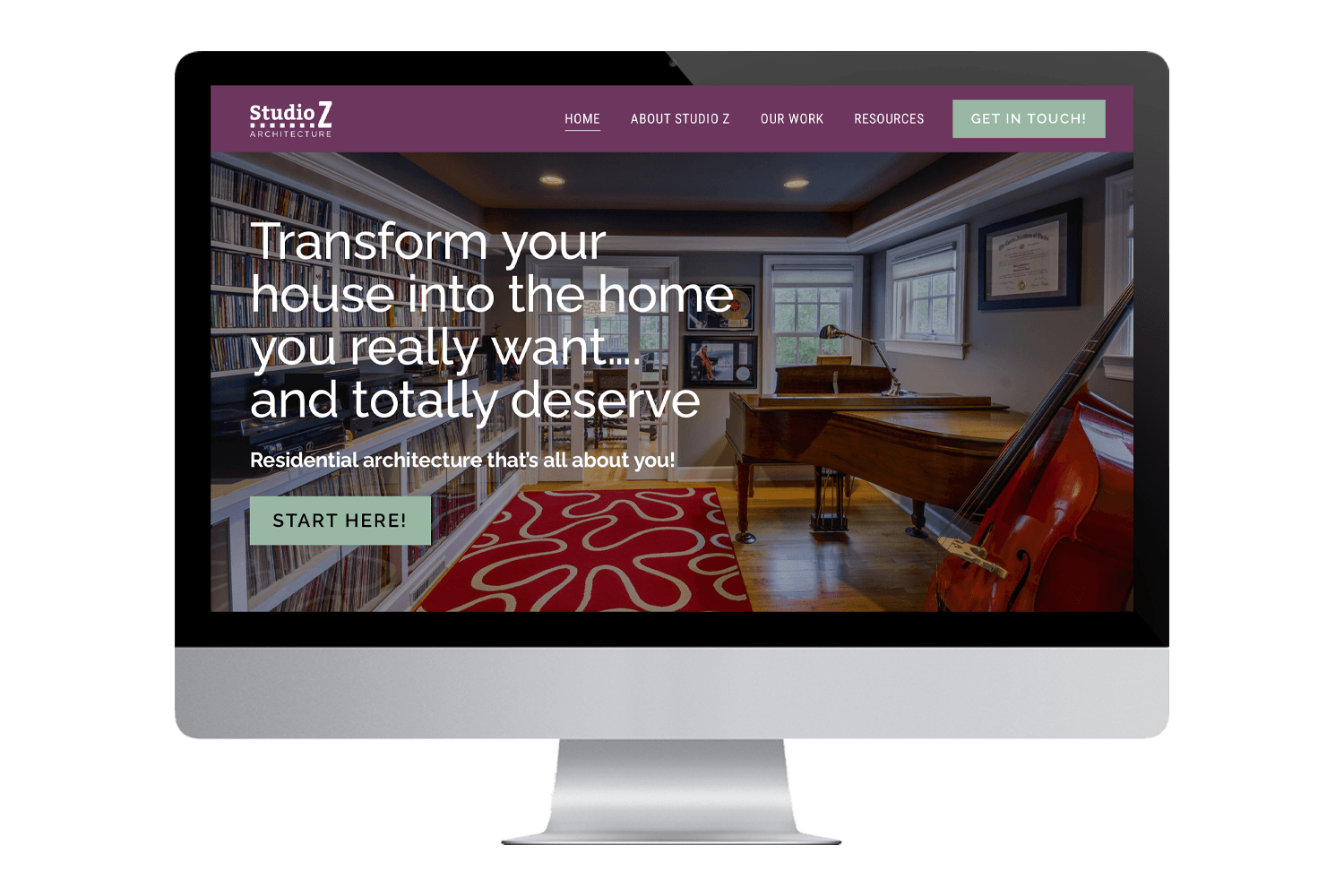 a computer screen displays a website for studio z residential architecture
