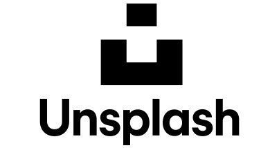 A black and white logo for unsplash on a white background.