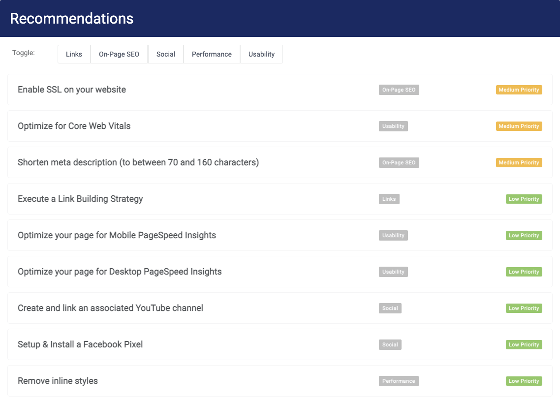 a screenshot of the recommendations page on a website