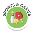 A green circular logo featuring a white bowling pin, a yellow tennis ball, and a red table tennis paddle.