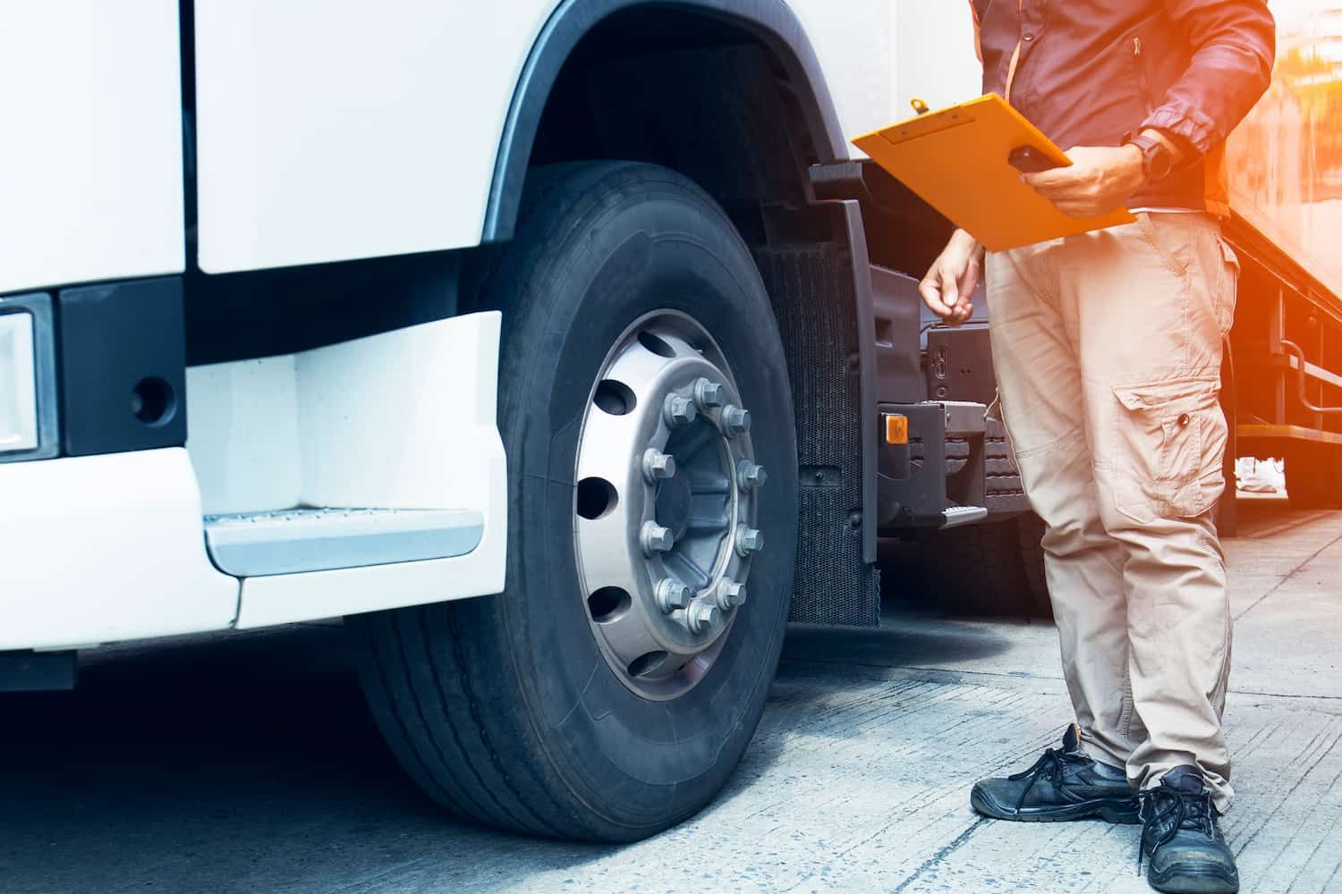 A Man is Standing Next to a Truck Holding a Clipboard — Wards Byron Shire Truck & Machinery Centre In Tyagarah, NSW