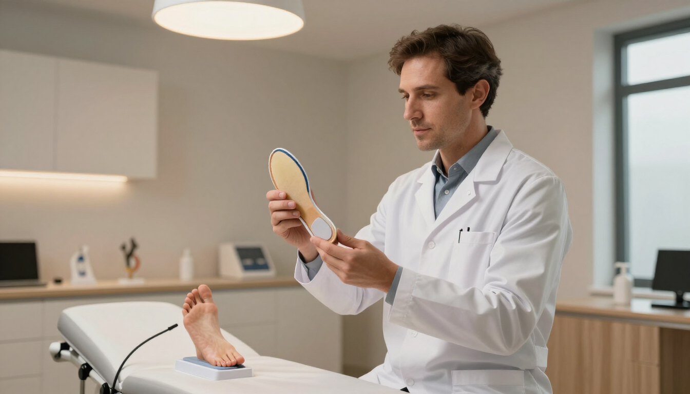 Custom orthotic insert being held by a podiatrist