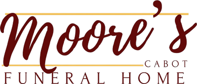Moore&rsquo;s Cabot Funeral Home logo in burgundy and gold text