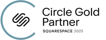 The squarespace circle member logo is black and white on a white background.