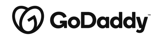 A black and white logo for godaddy with a heart.