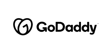 A black and white logo for godaddy with a heart.