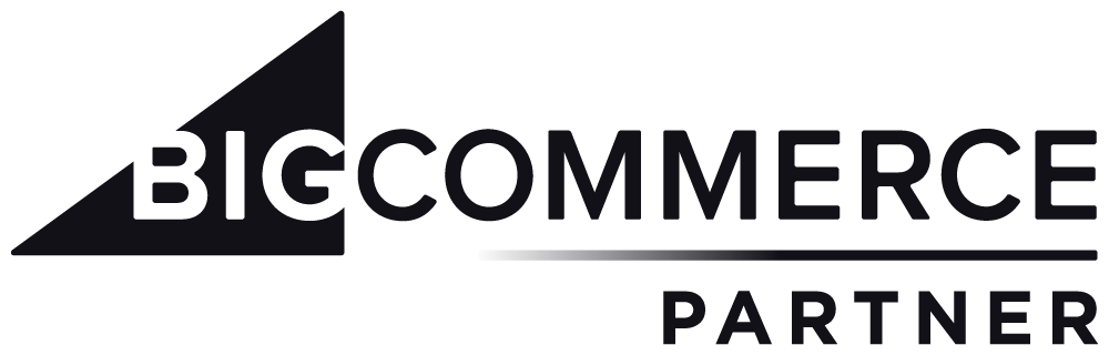 A black and white logo for a company called bigcommerce partner.