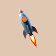 A cartoon rocket is flying through the air