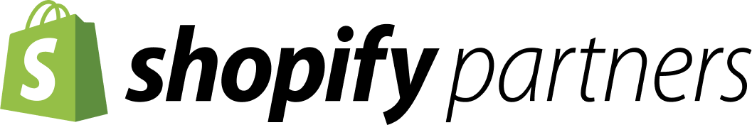 A shopify partners logo with a green shopping bag on a white background.