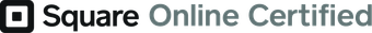 A square online certified logo on a white background