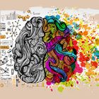 A drawing of a brain with a rainbow of colors on it.