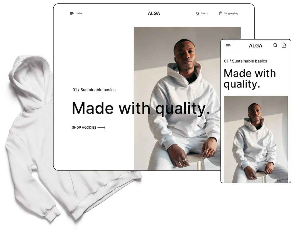 A man in a white hoodie is sitting on a stool on a tablet and phone.