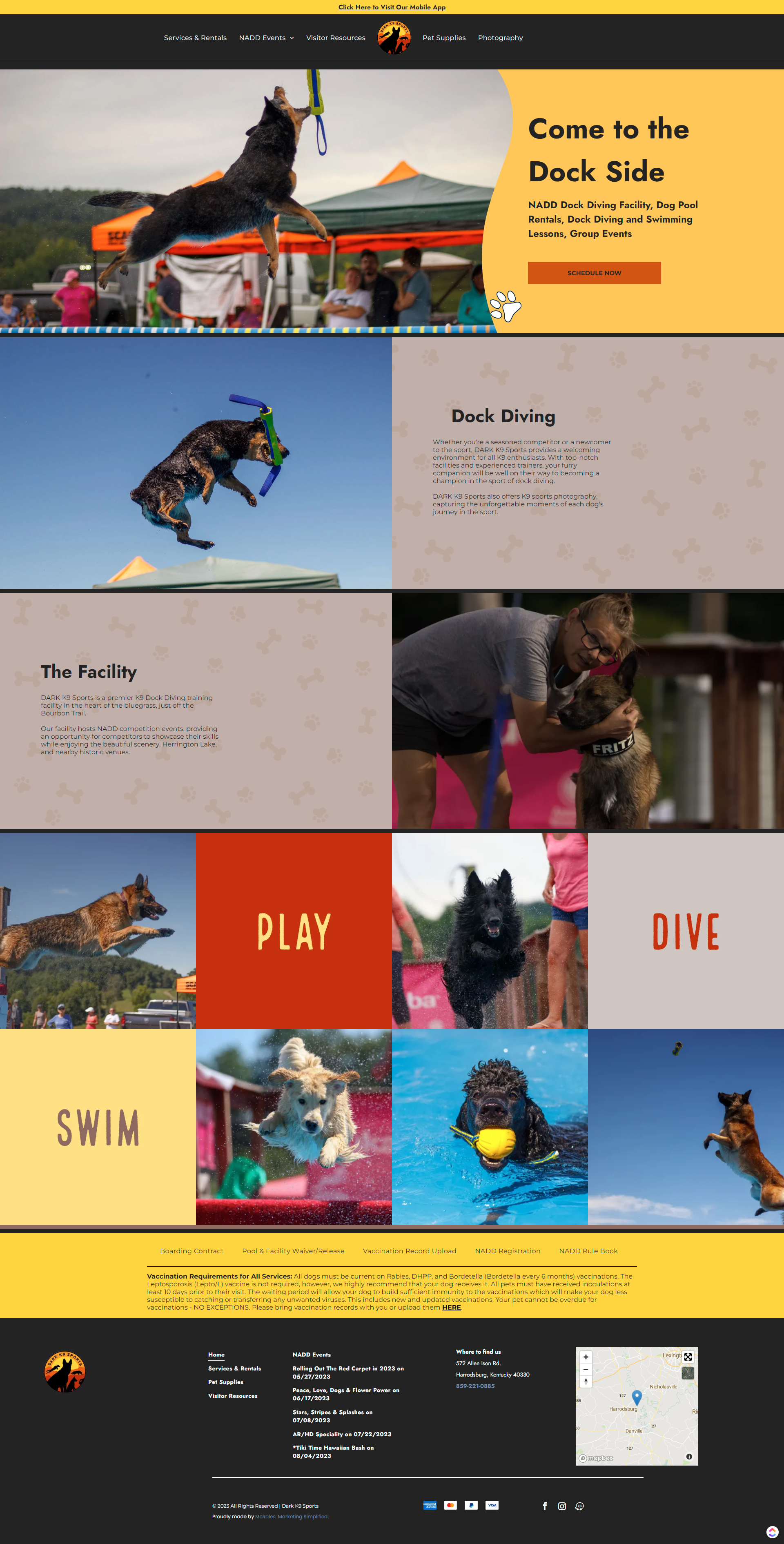 A screenshot of a website for a dog training company.