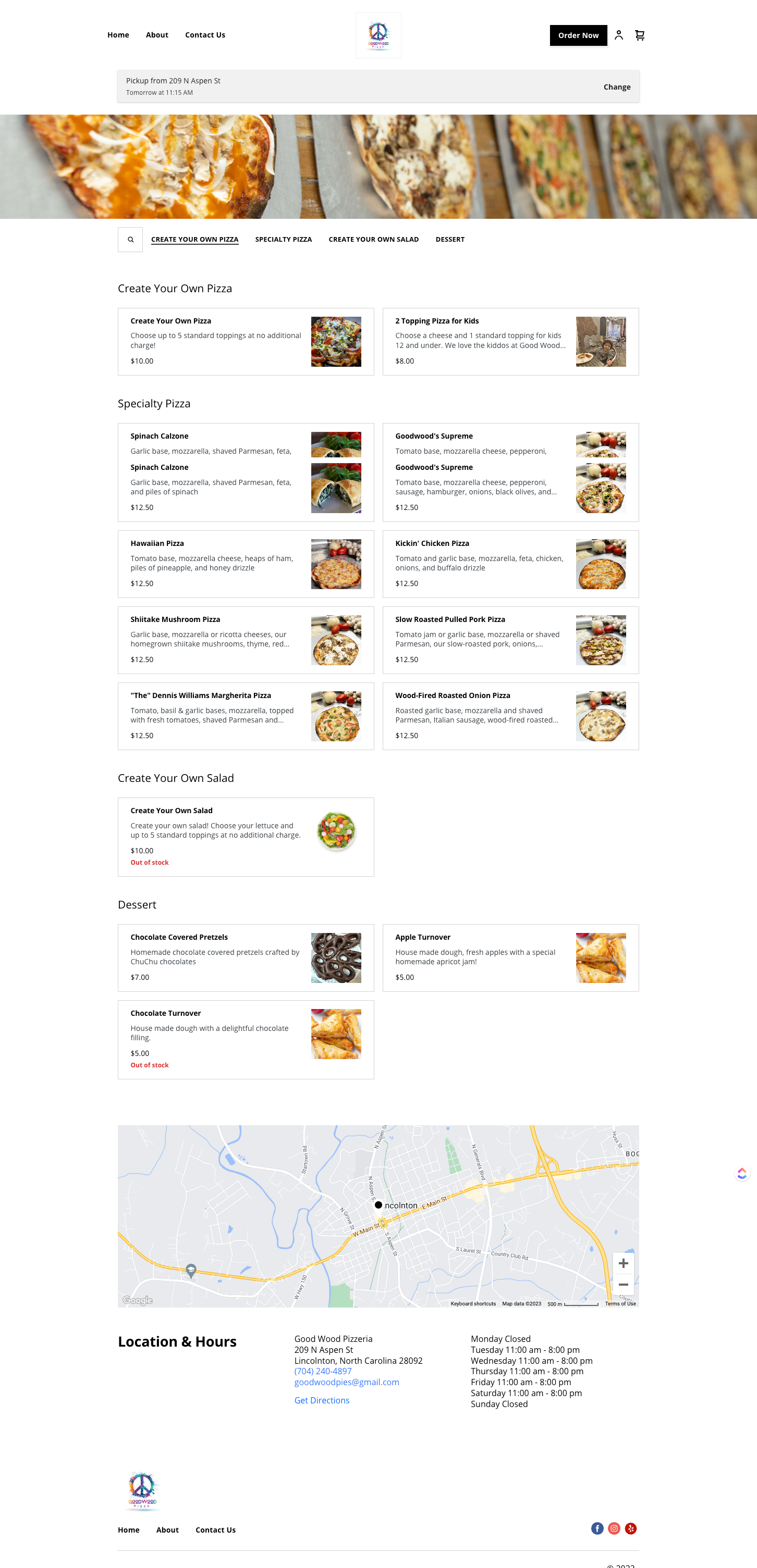 A screenshot of a website showing a variety of food and a map.