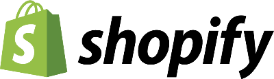 A shopify logo with a green shopping bag on a white background.
