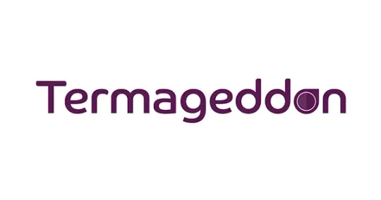 The logo for termageddon is purple and white on a white background.
